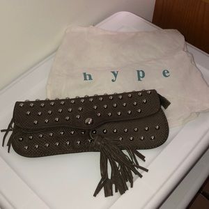 Hype Snakeskin Pattern Studded Clutch w/Tassels